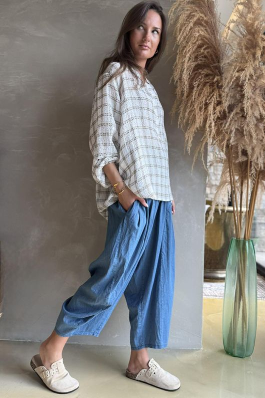 Greta Check Hugh Shirt Stone